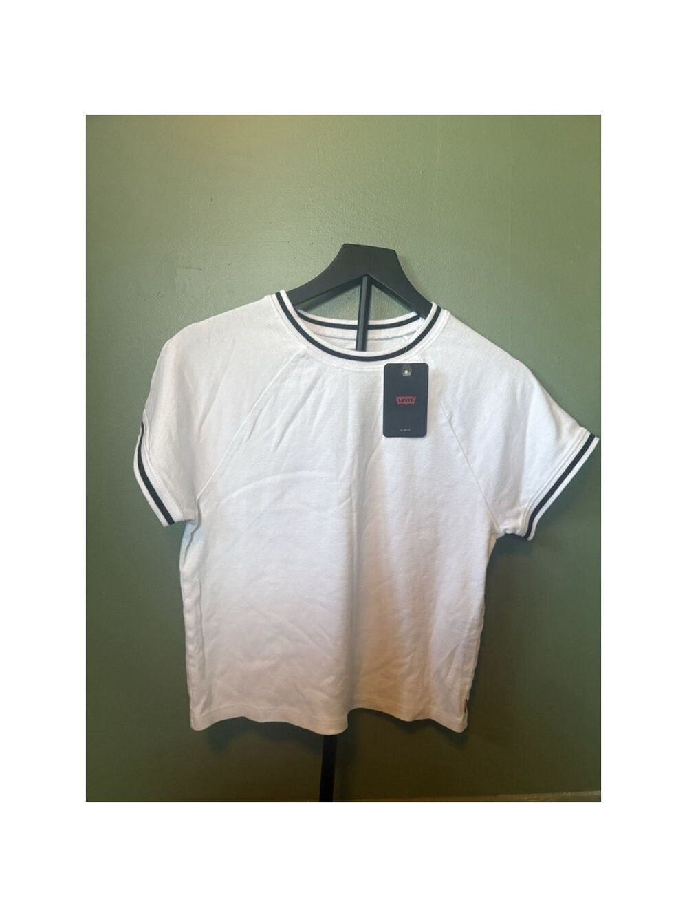 Levi's XL Slim Fit Ringer T-Shirt White Raglan Short Sleeve Retro Oracle Ringer - Picture 2 of 9